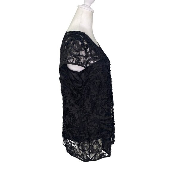 ECI New York Ruffled Black Lace Cap Sleeve Top with Built-In Camisole XL #248 - Picture 4 of 10
